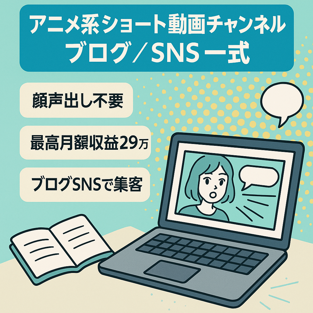 【登録者1万人超】アニメ系ショート動画チャンネル＋ブログ・SNS一式【顔出し声出し不要】