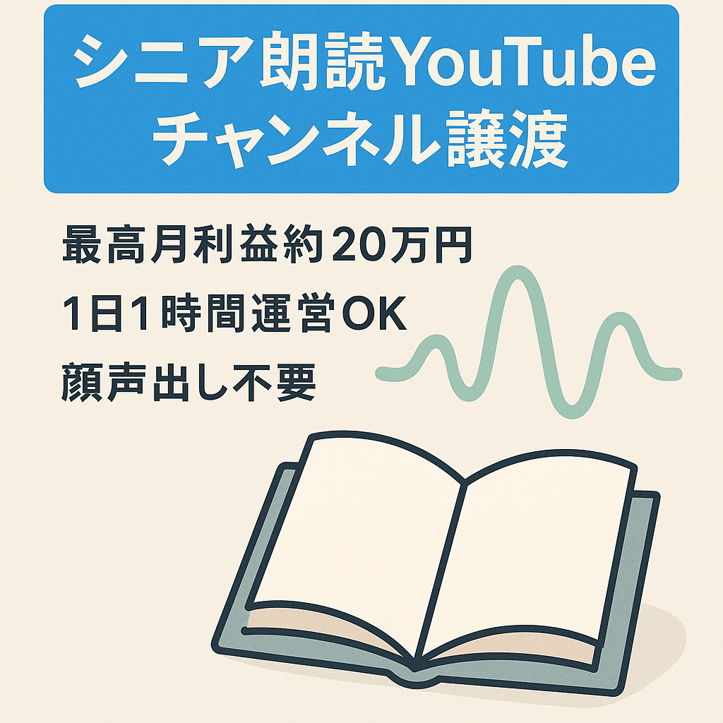 【最終値下げ！】【最高月利益約20万円】シニア朗読YouTubeチャンネル譲渡案件｜マニュアル完備で1日1時間で運営可能！