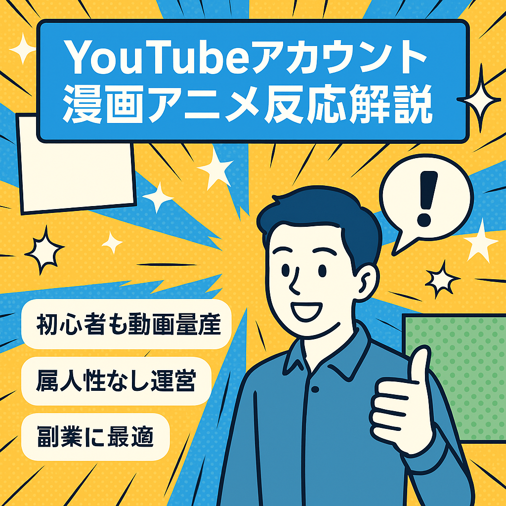 【属人性なし簡単運営】初心者でも簡単運営可能！漫画やアニメの反応と解説チャンネル！YouTubeアカウント譲渡