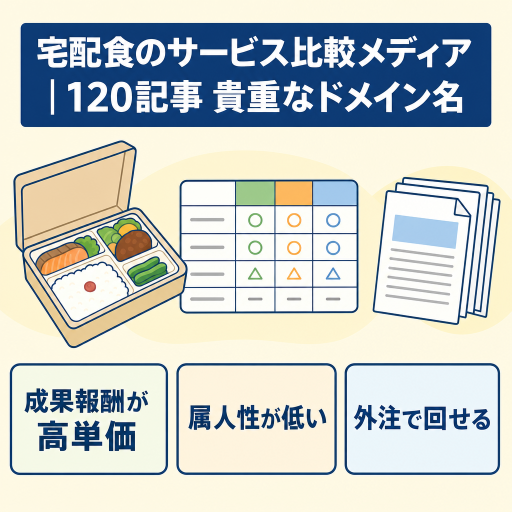 宅配食のサービス比較メディア｜120記事 貴重なドメイン名