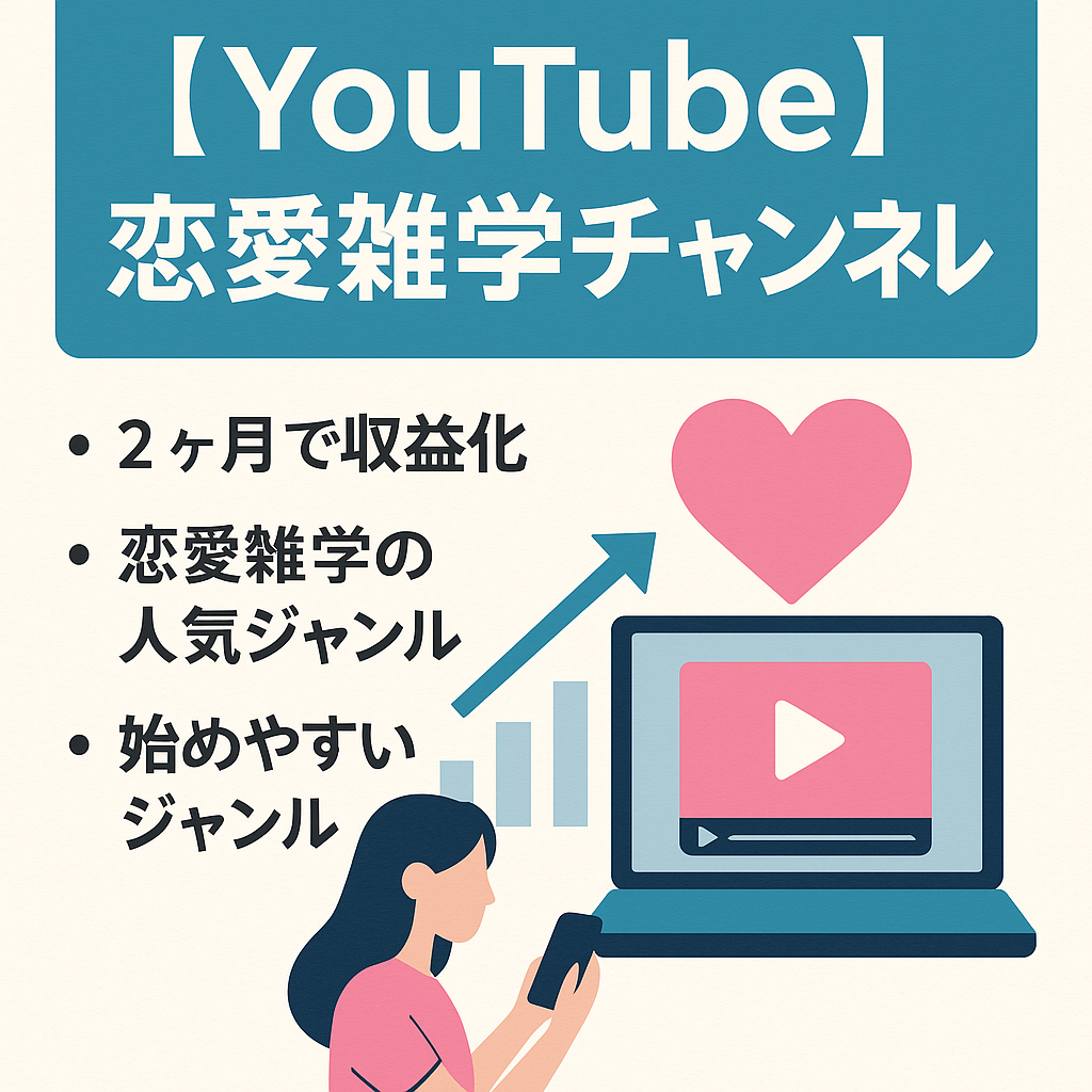 YouTubeの恋愛雑学チャンネルになります！11月に動画投稿を開始し2ヶ月で収益化しました！