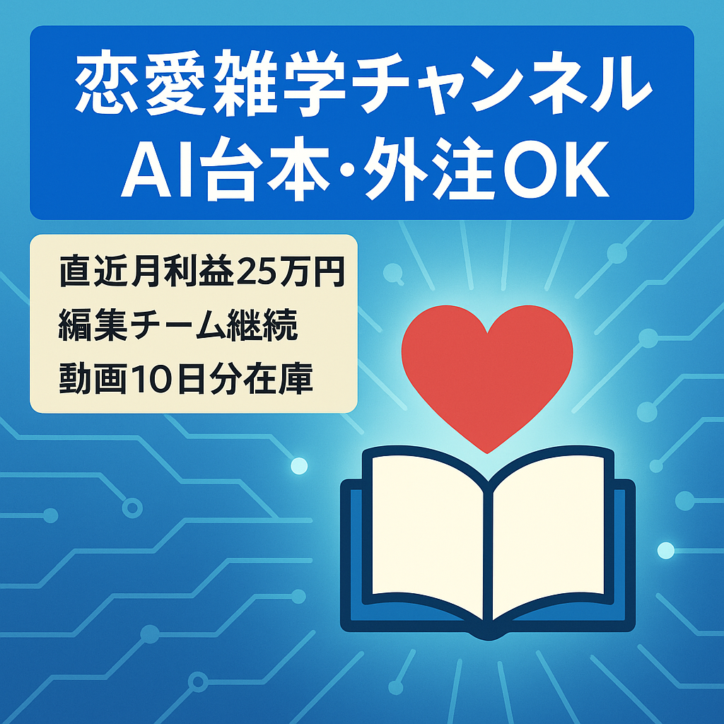 【直近月利益25万円】台本作成はAIでOKの非属人の恋愛雑学チャンネル 外注・マニュアル引継可