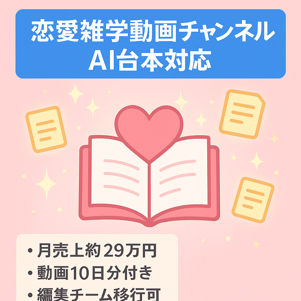 【直近月売り上げ約29万円・属人性なし】台本作成はAIでOKの恋愛雑学チャンネル 外注・マニュアル引継可