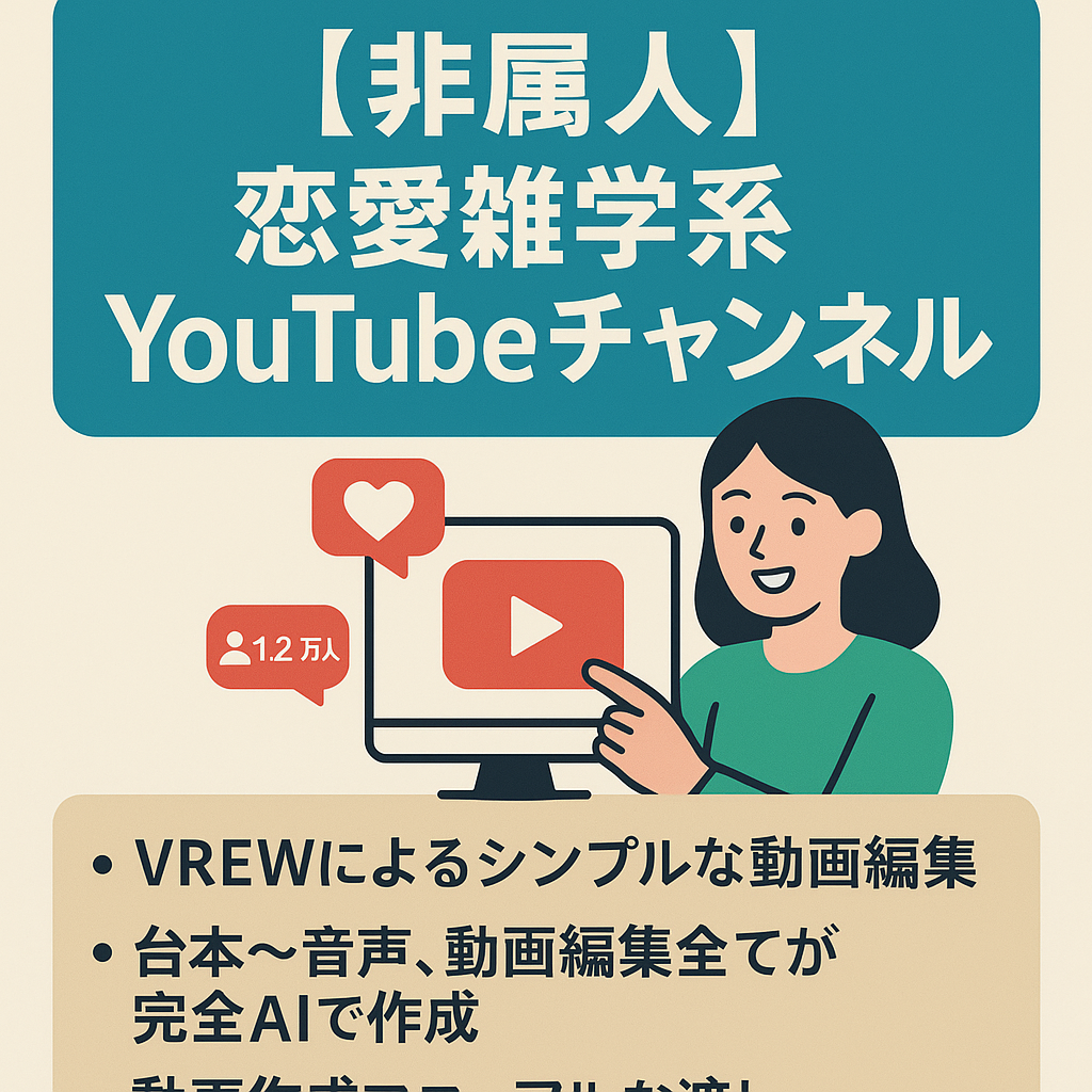 【早い者勝ち！非属人Youtube登録者1.2万人】恋愛雑学系Youtubeチャンネル