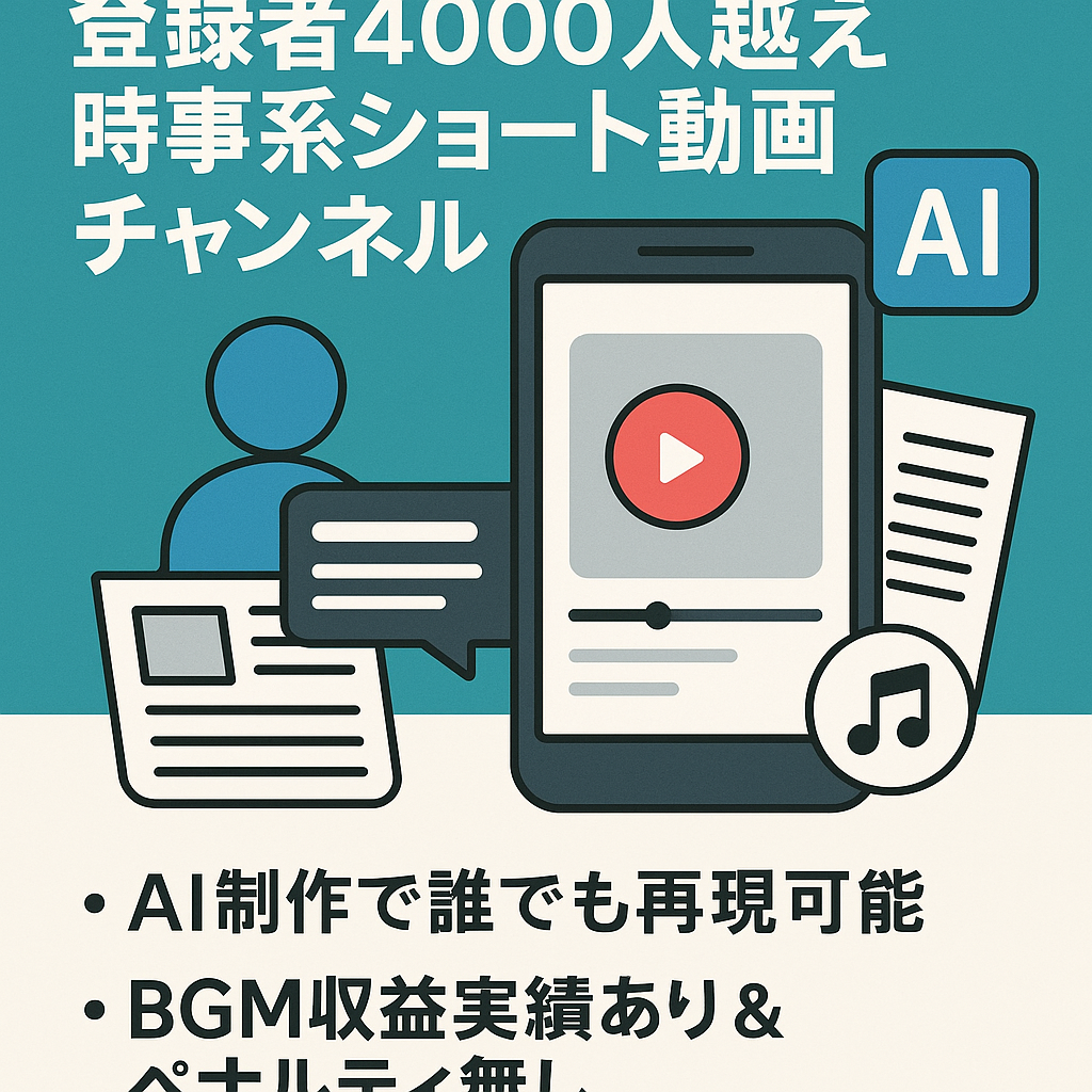 【完全非属人＆AI制作】登録者4000人越え時事系ショート動画チャンネル｜BGM収益実績あり