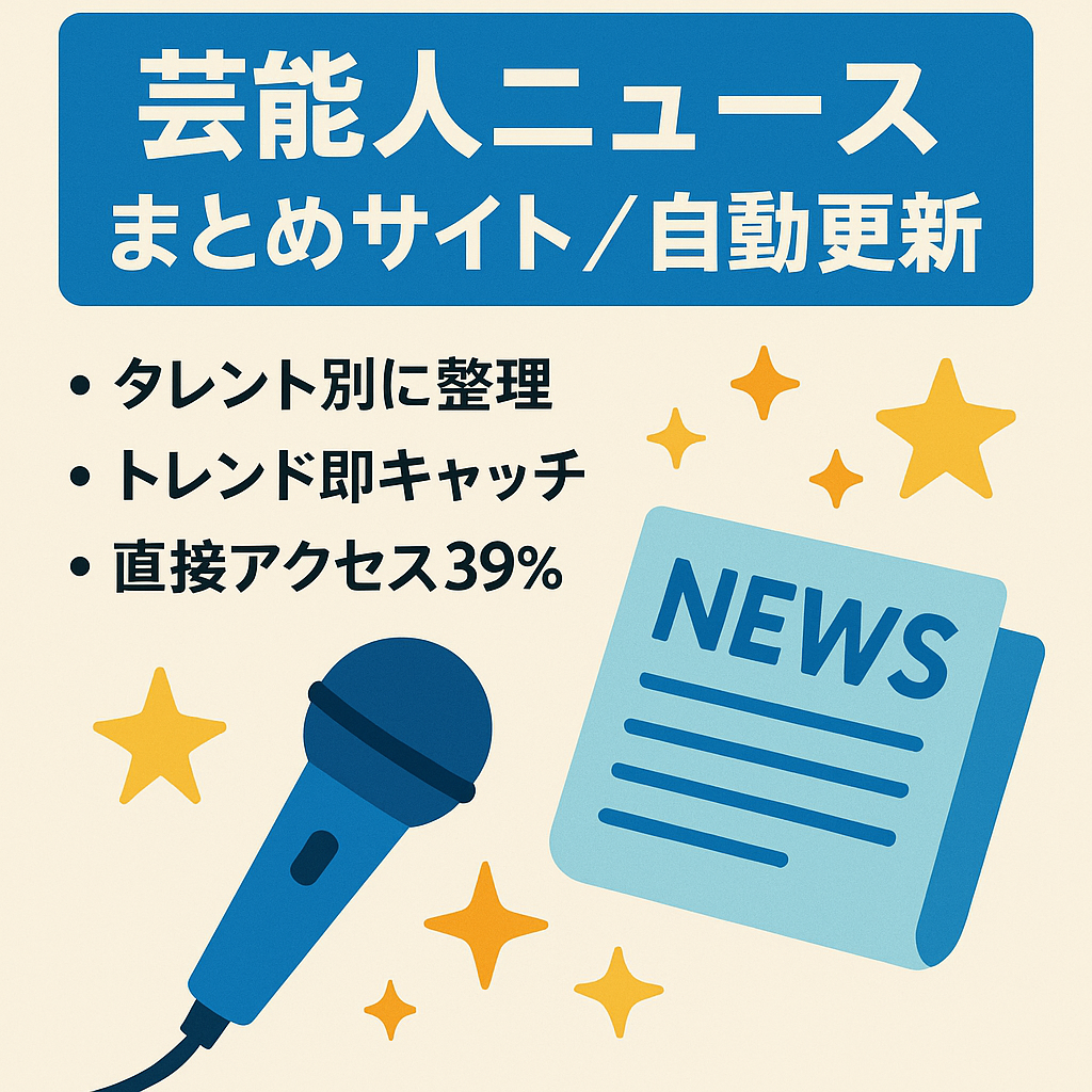 タレント・芸能人ニュースキュレーションサイト。自動収集で更新不要