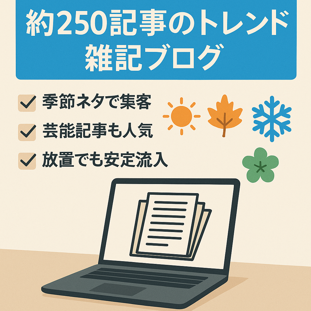 【約250記事！完全放置でも収入アリ】生活・季節・芸能ネタを含めたトレンド雑記ブログ