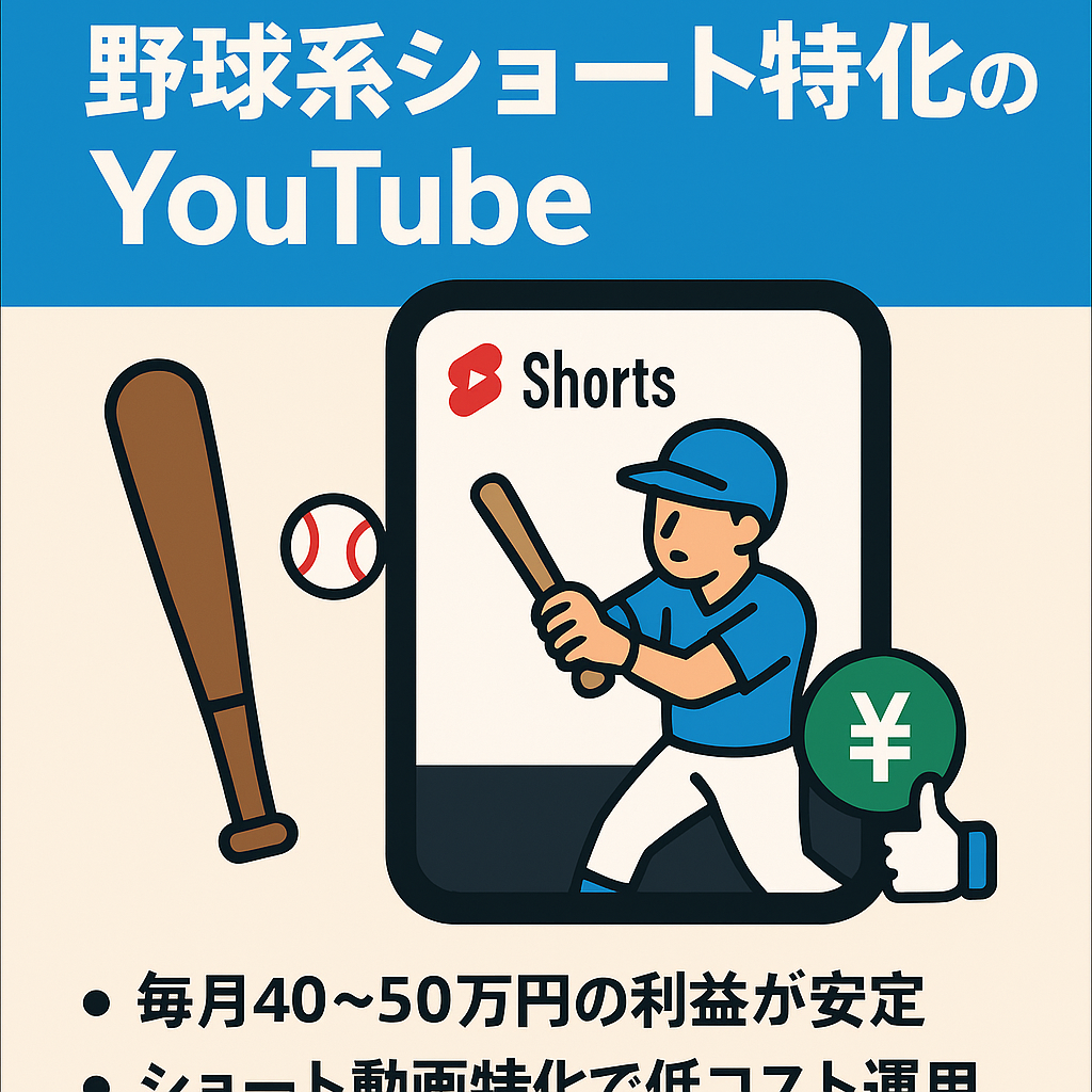 【最高収益60.2万円、直近3ヶ月平均収益42.9万円/月】非属人・野球系Youtubeショート特化の譲渡