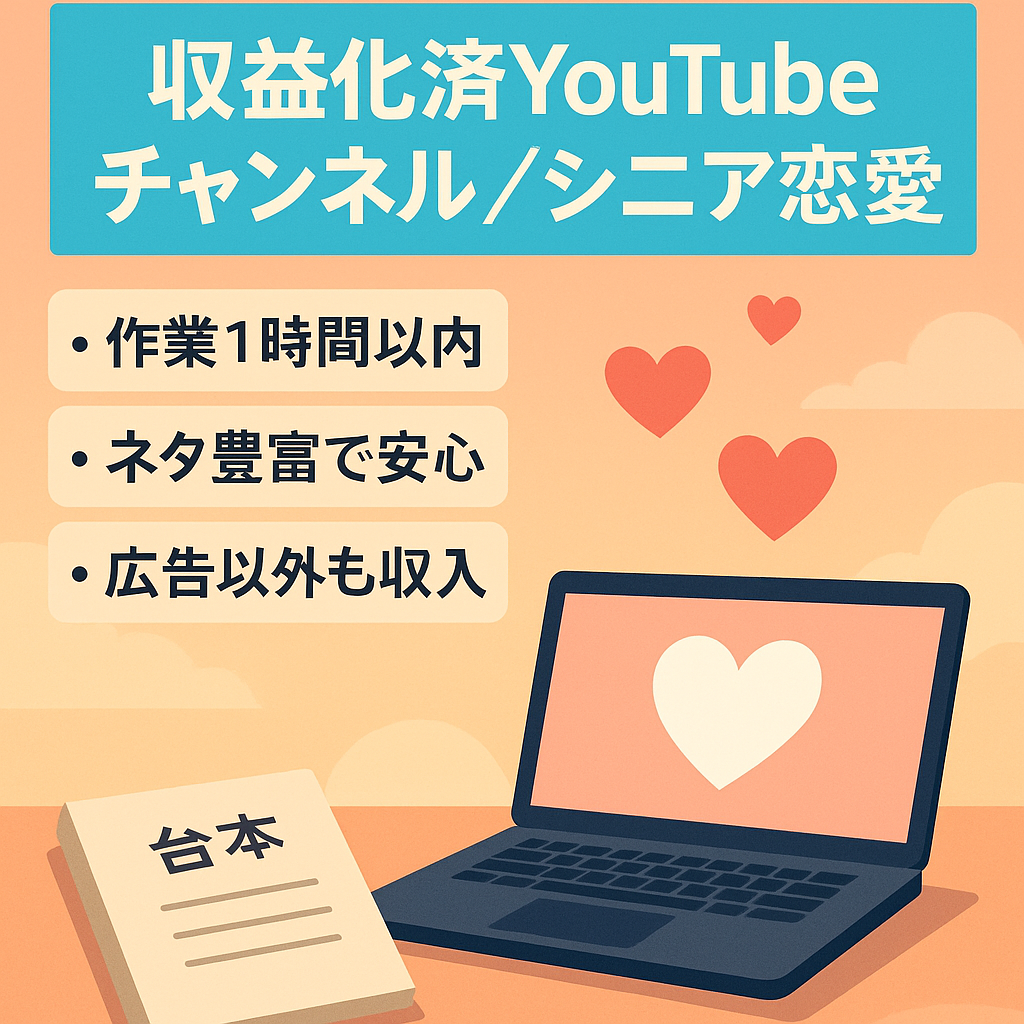 収益化済！収益２０万円超えチャンネル【シニア恋愛】動画作成１時間以内　再現性◎動画でらくらく運営
