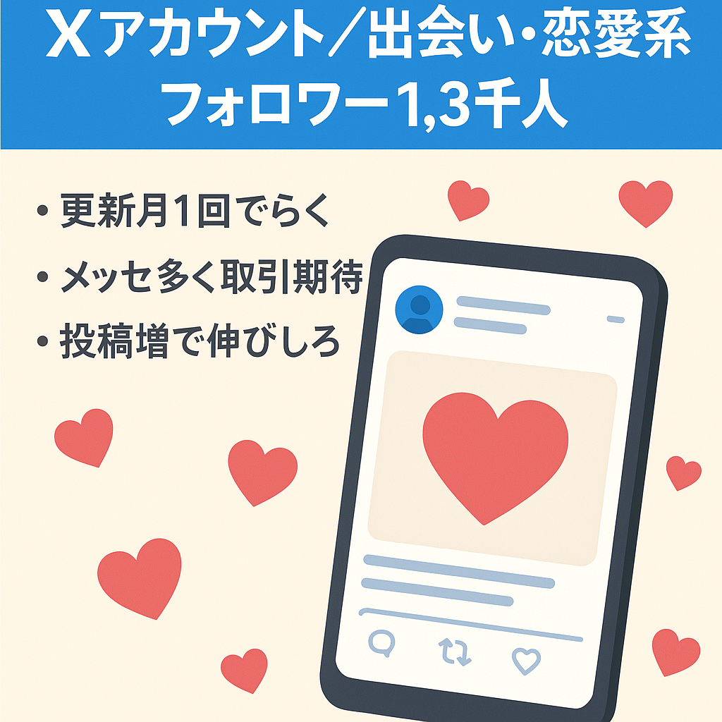 【Twittwerのフォロワー約1.3千人】X（旧Twitter）出会いや恋愛全般｜運用コスト低｜伸びしろアリ