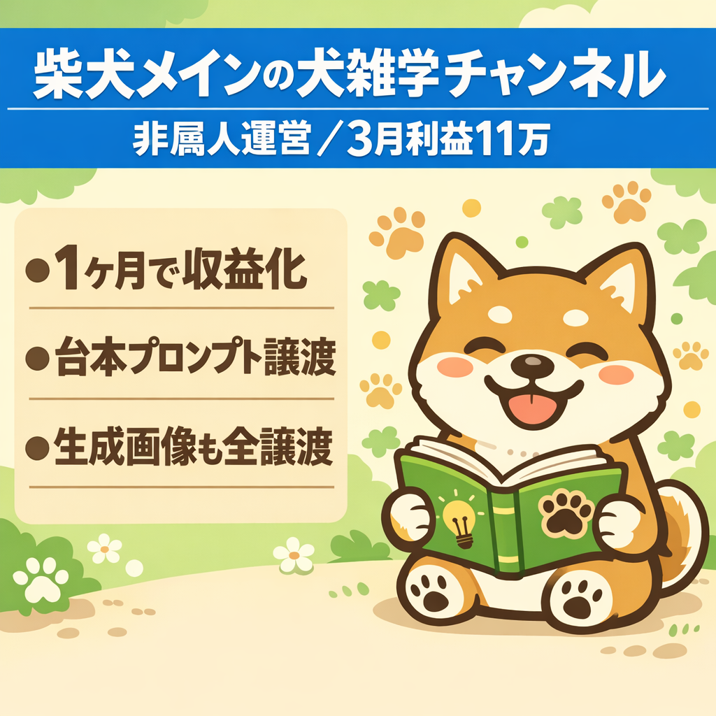 【月利11万超】1ヶ月で収益化達成！柴犬メインの癒やし系ペット特化－犬雑学チャンネル（非属人運営）