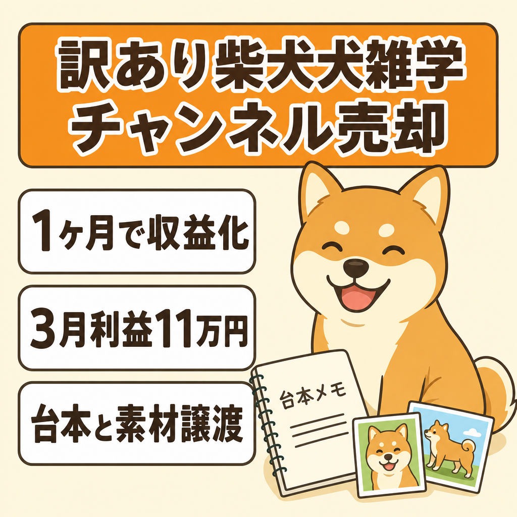 訳あり：【月利11万超】1ヶ月で収益化達成！柴犬メインの癒やし系ペット特化－犬雑学チャンネル（非属人運営）