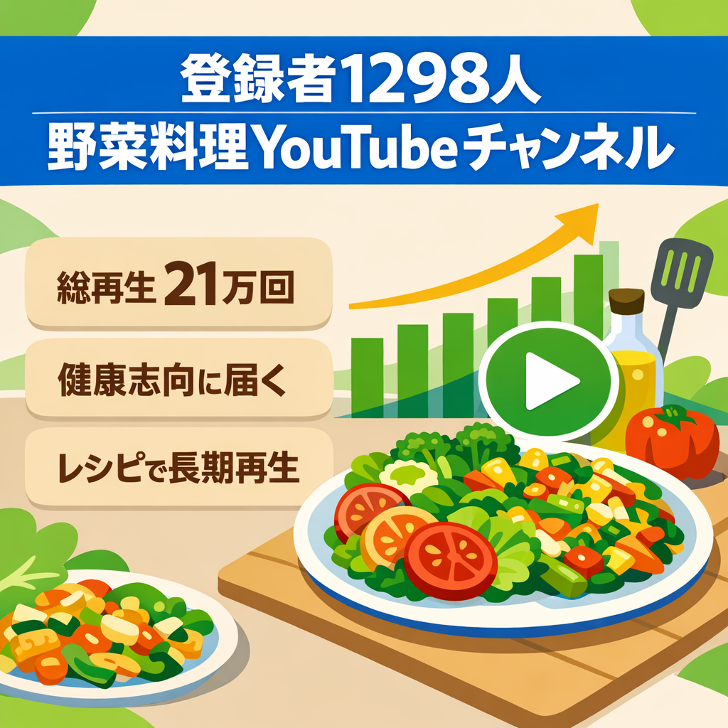 登録者1298人、総再生回数21万回、野菜料理YouTube｜健康志向層に訴求