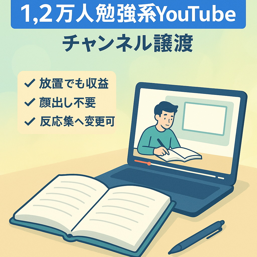 【放置で収益発生】チャンネル登録者1.2万人越えの勉強系YouTubeのアカウント譲渡！【サポート・マニュアルあり】