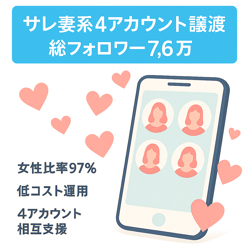 【4アカ総フォロワー76000人フォロワー】サレ妻系アカウント4アカウント譲渡