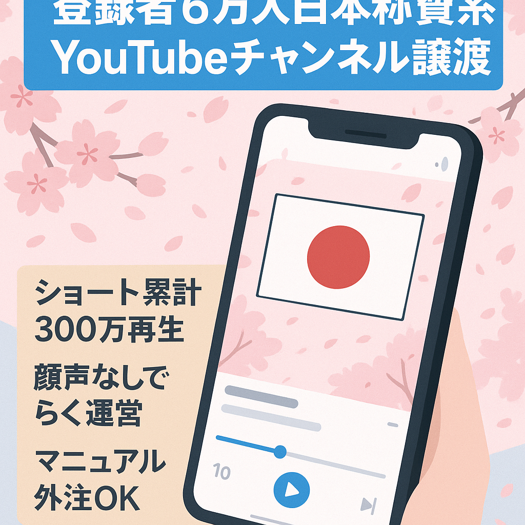 【登録者6万人／ショート300万再生多数】未投稿動画付き・即運用OKの日本称賛系YouTubeチャンネル譲渡します！ 【マニュアルあり・非属人・完全外注可能】