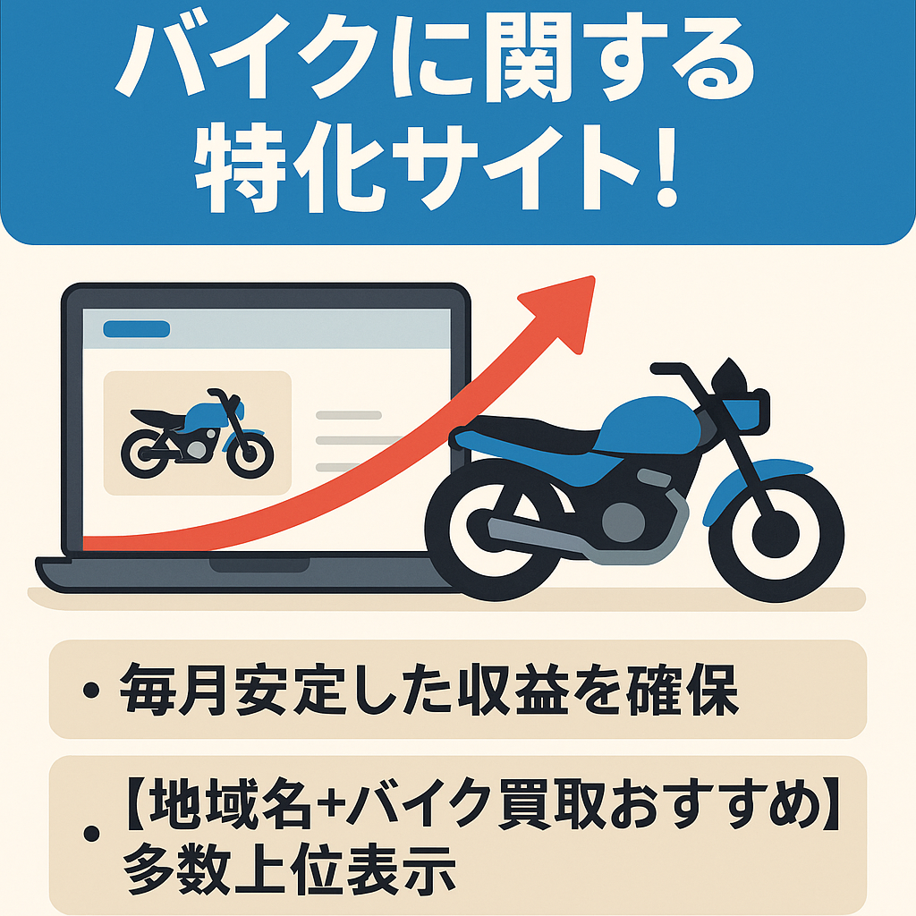 【放置でも収益発生】バイクに関する特化サイト！アクセス右肩上がりで良質デザイン！