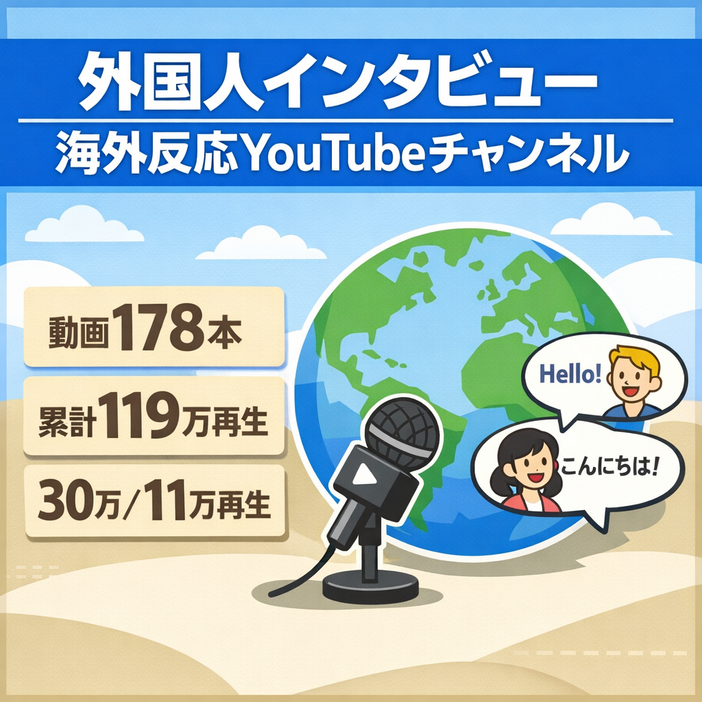 外国人インタビュー・海外の反応YouTube（動画178本／収益化済）