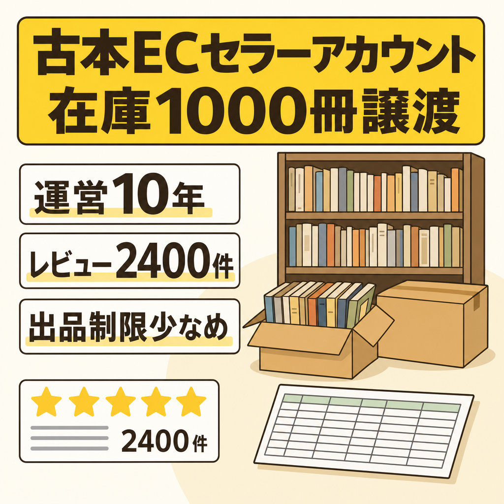 EC事業：【古本】2025年売上500万円以上・利益200万円以上 /10年運営のAmazonセラーアカウント＋在庫1000冊以上譲渡