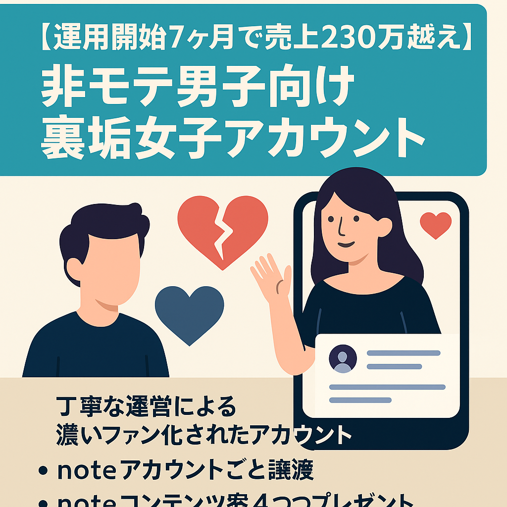 【運用開始7ヶ月で売上230万超え】非モテ男子をターゲットにした裏垢女子アカウント｜note記事＆アカウントも譲渡