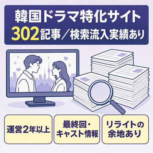 【302記事】韓国ドラマ特化SEOサイト｜2年以上運営・検索流入実績あり