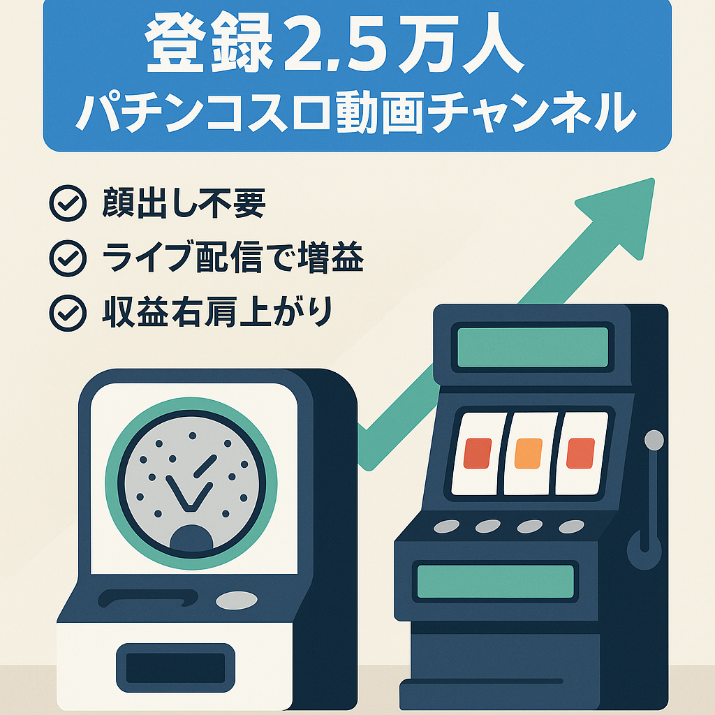 登録者25000人　パチンコ、スロットチャンネル　収益右肩上がり　顔出しなしでいつでも始められます