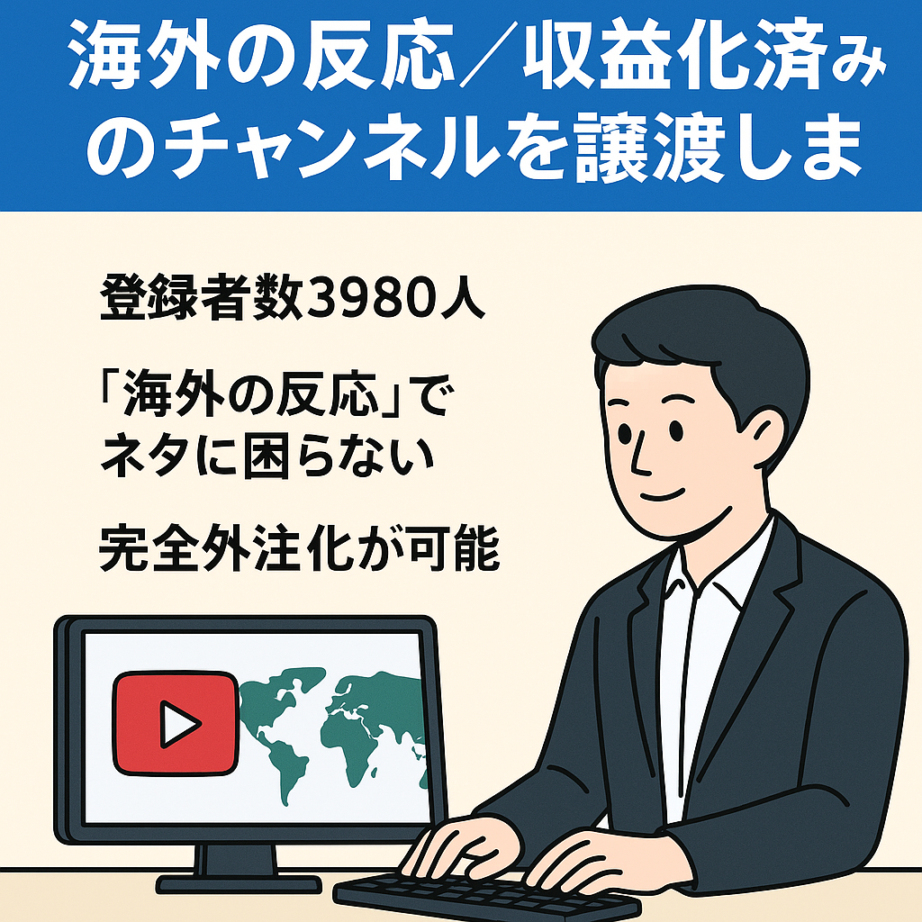 【人気ジャンル】海外の反応／収益化済みのチャンネルを譲渡します
