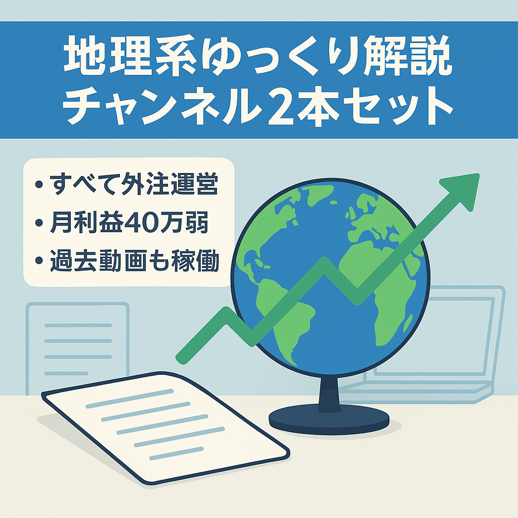 【月平均利益23万円+15万円】地理系のゆっくり解説のチャンネル2つセット|台本・編集を全て外注で運用