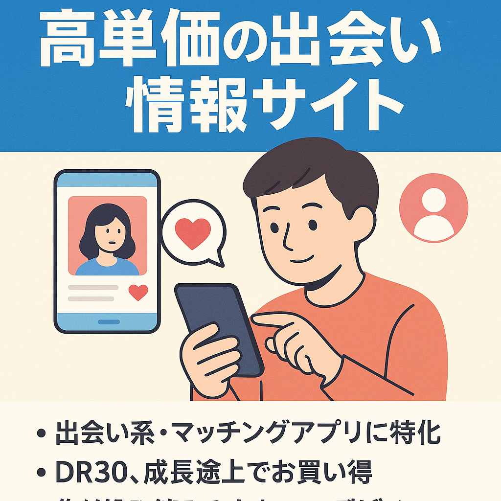 ＜大幅値下げ＞【収益実績あり】高単価案件を狙える！お買い得な出会い系・マッチングアプリの情報サイト＋SNS！今後の伸びしろ大いにあり！【DR30】