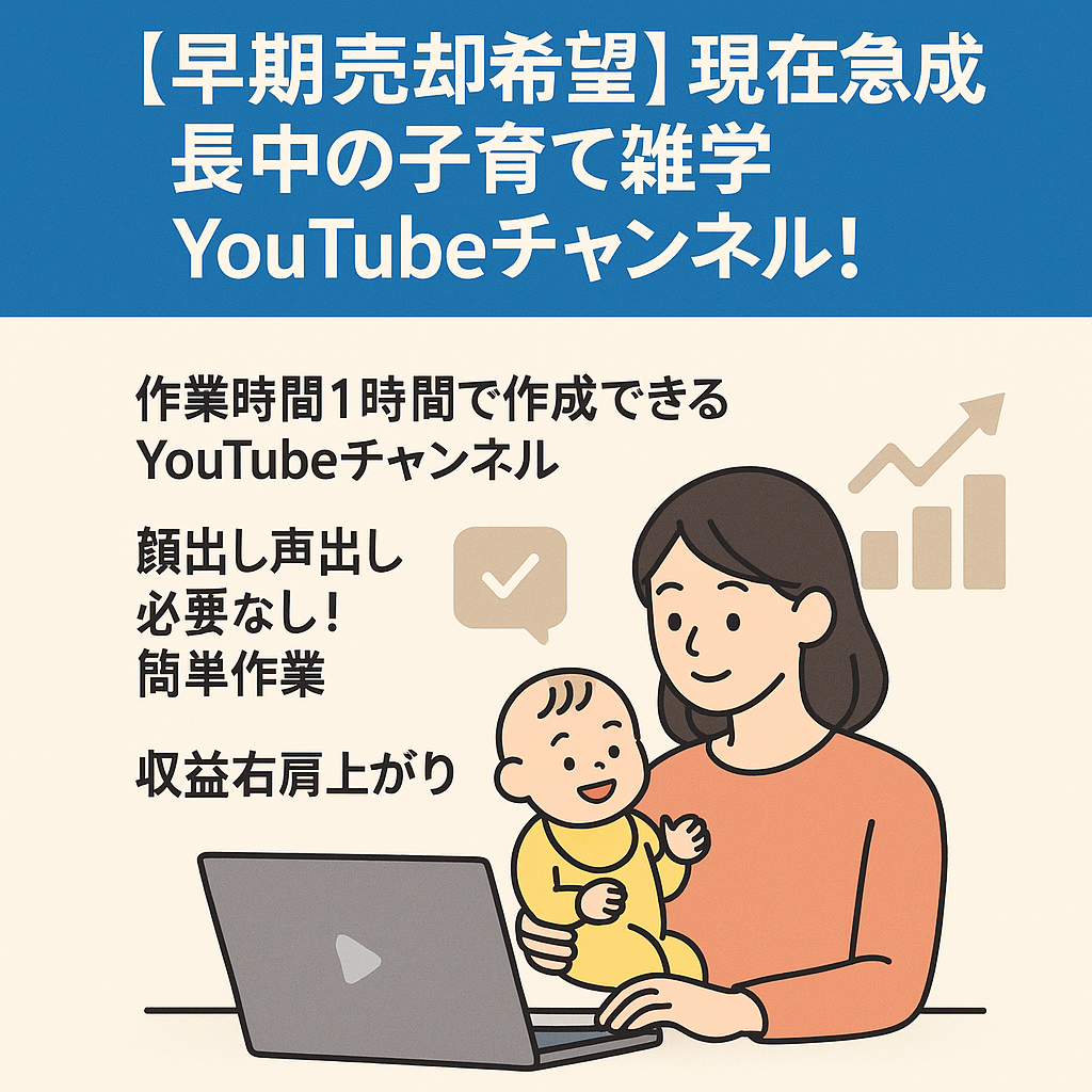 【早期売却希望】現在急成長中の子育て雑学YouTubeチャンネル！