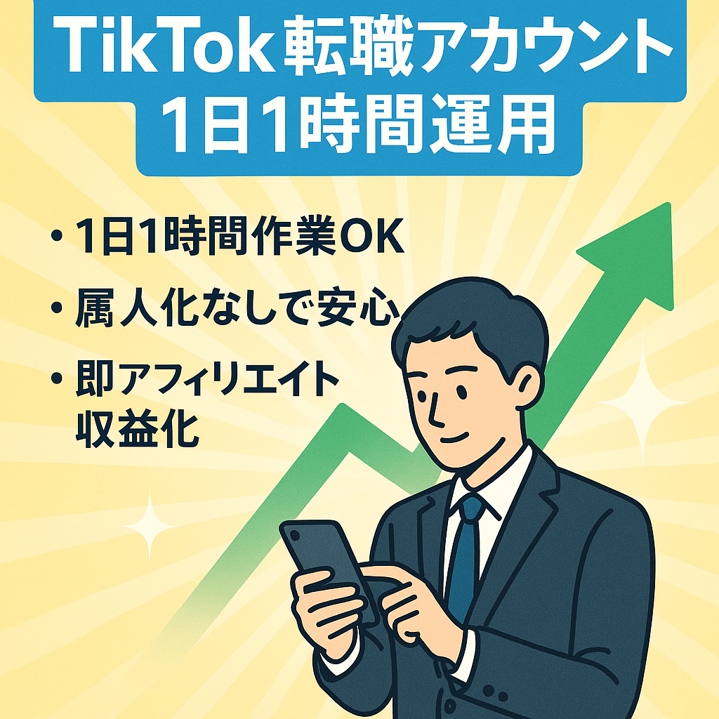 【早い者勝ち】1日1時間の作業でOK！　属人生なしTikTok転職アカウント【アフィリエイトメイン】