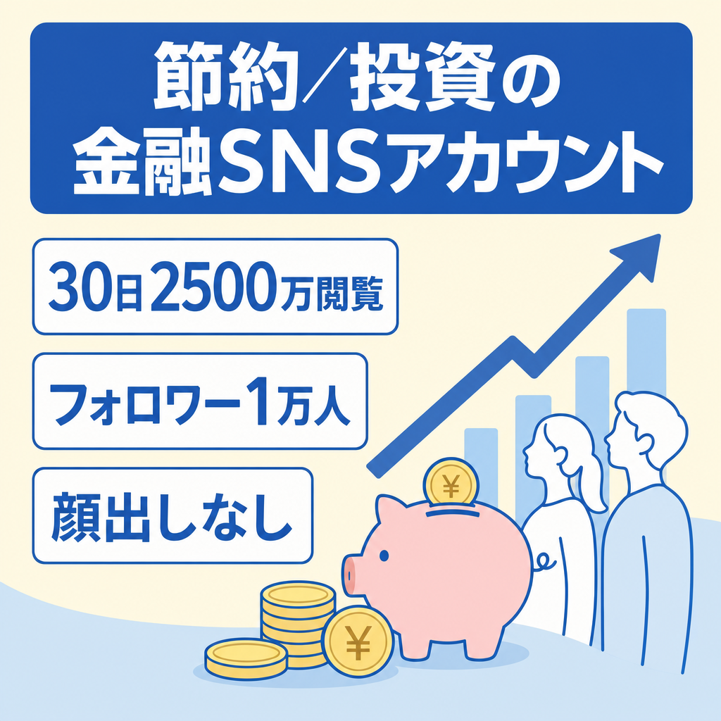 【直近30日2500万PV】フォロワー1万人！節約・投資などの金融ジャンル！顔出し無し！男女比率50%