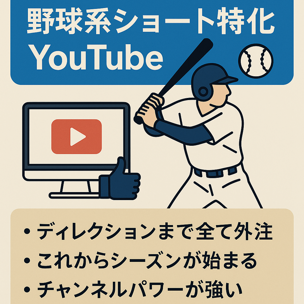 【1月利益100万超/すべて外注】野球系ショート特化YouTube【ディレクター付譲渡】