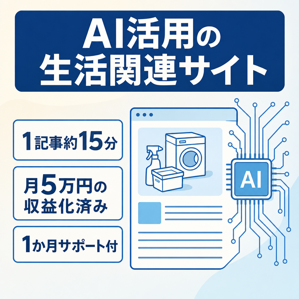 【1記事約15分・月5万円の収益化済み】AIで記事制作を効率化した生活関連サイト