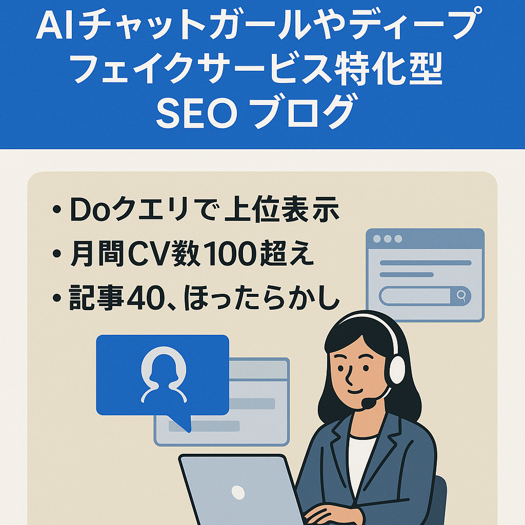 ⭐️急募＆75万円お値引き【月間PV数1万＆売上15~30万円】AIチャットガールやディープフェイクサービス特化型SEOブログ