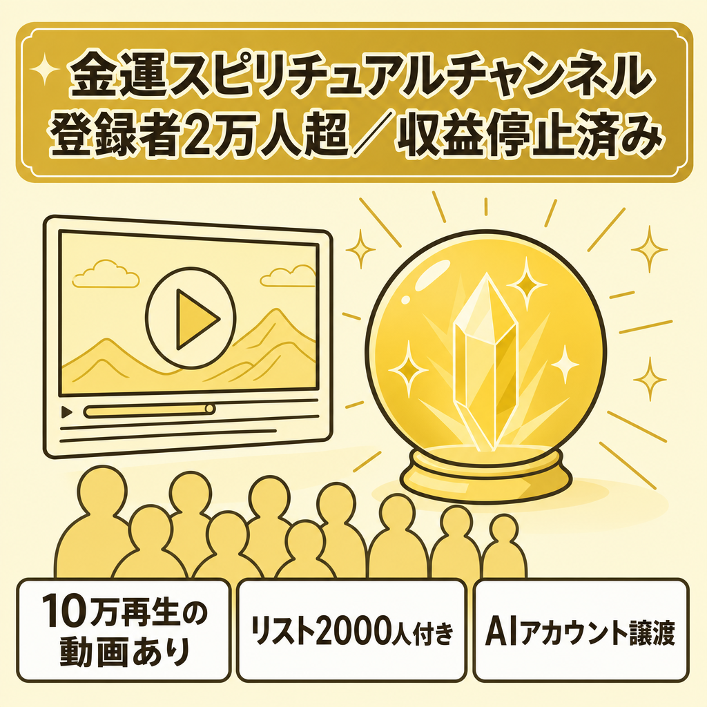訳あり：長尺金運スピ非属人チャンネル／チャンネル登録２万人over【収益停止済み】