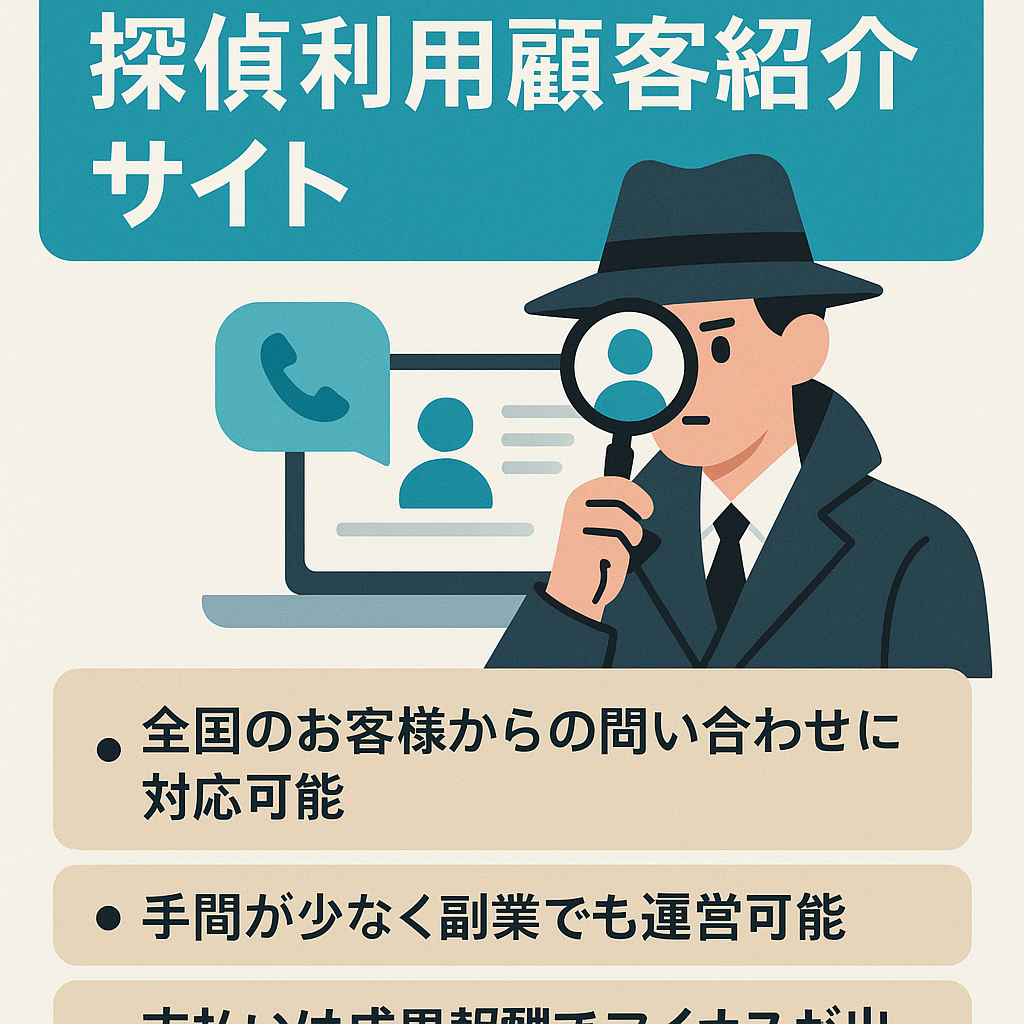 【副業で運用可能】探偵事務所向け探偵利用顧客紹介サイト