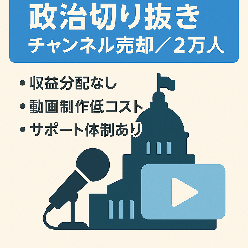 済切り抜き：【政治系】収益分配なし/ 政治ジャンル／登録者2万人 / 再現性の高い人気ジャンル