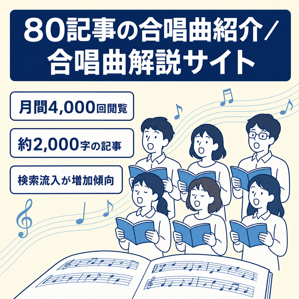 【80記事保有/月4,000PV】合唱曲の紹介・解説に特化した特化型Webサイト