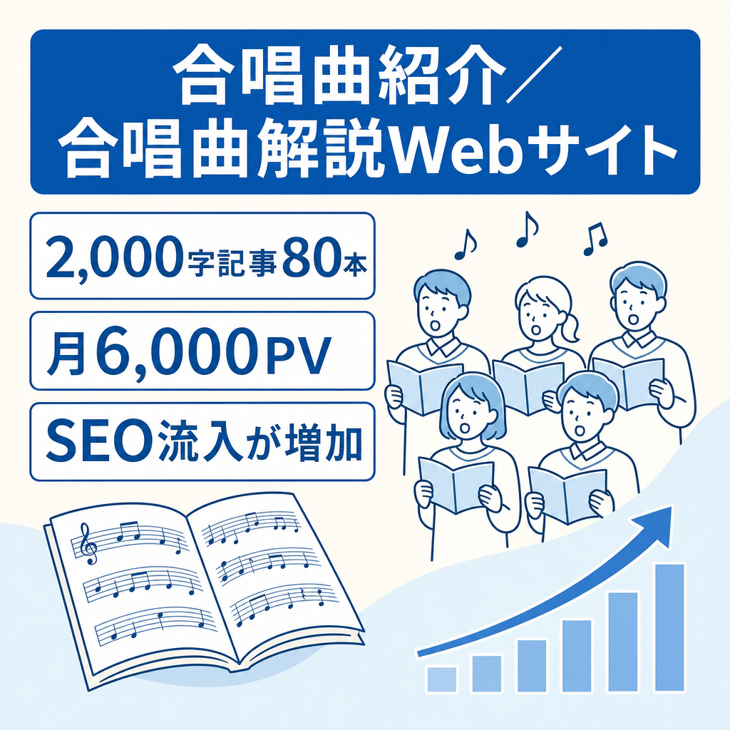 【80記事保有/月6,000PV】合唱曲の紹介・解説に特化した特化型Webサイト