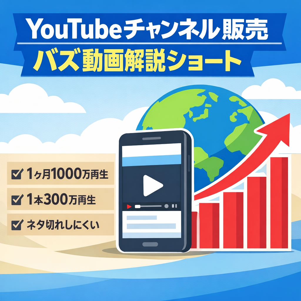 YouTubeチャンネル販売 ネタに困らない 国内外バズ動画解説ショートch 直近実績：月10万円+（楽曲収益）