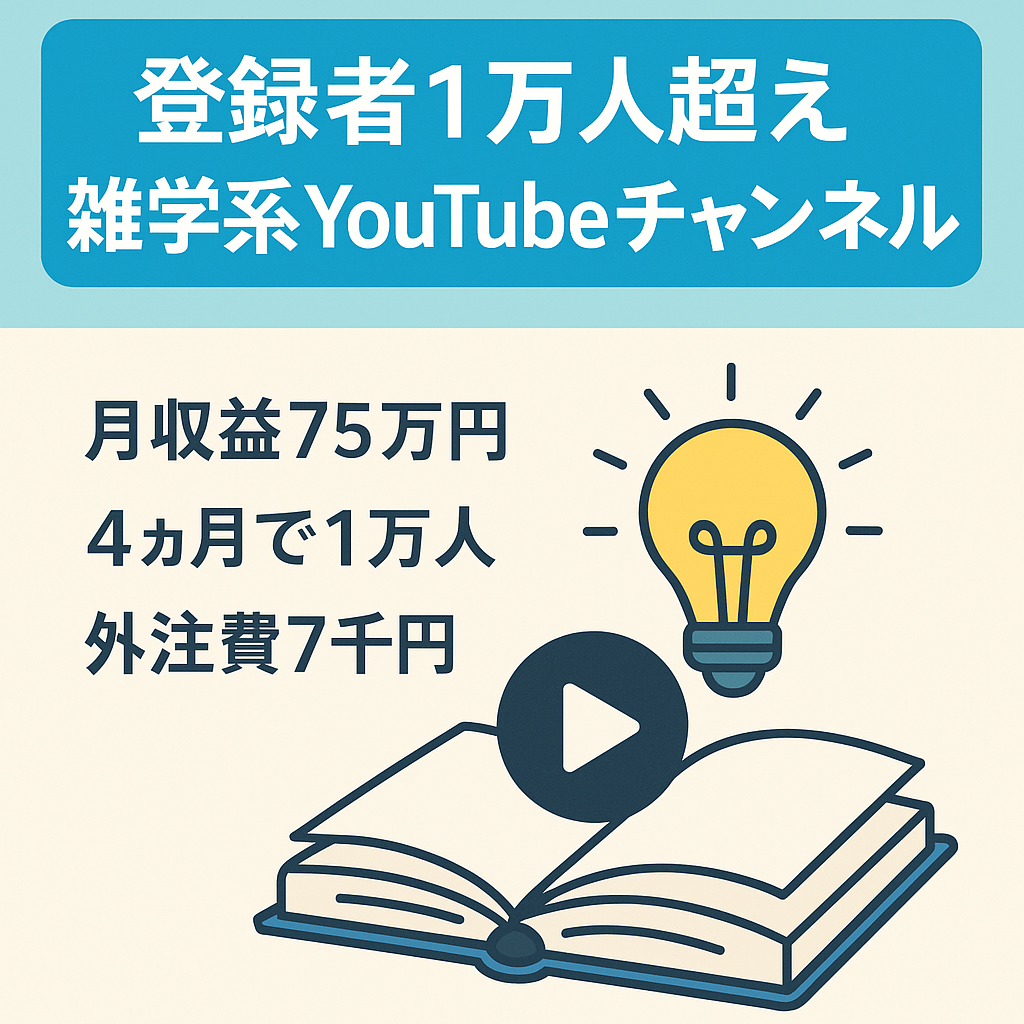 【最高収益月75万円】4ヶ月で登録者10000人越えの雑学CH、11～1月までリソース不足でほぼ運営出来ず【フル外注可能/属人性無し】