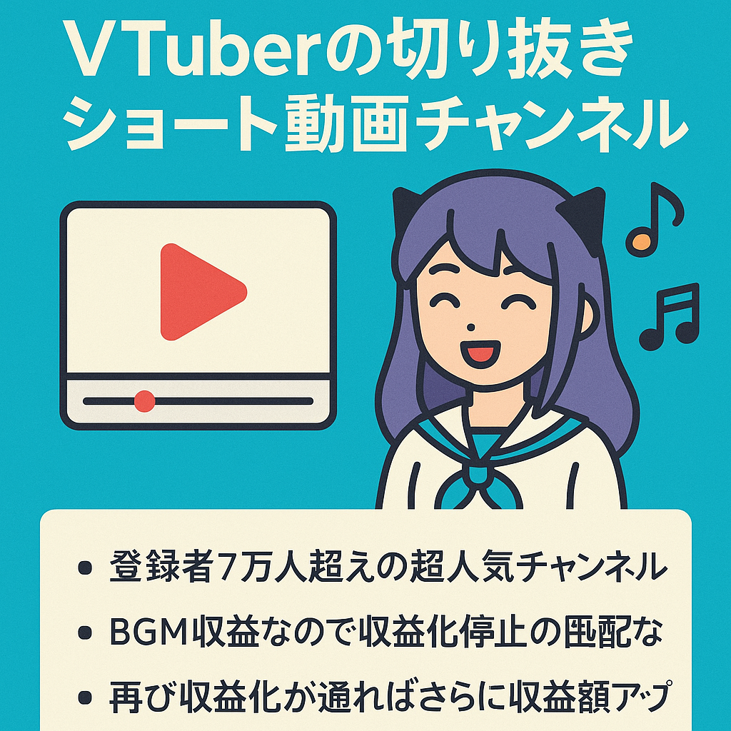 訳あり【登録者7万人超え】VTuberの切り抜きショート動画チャンネル【BGM収益で最大月110万円の収益獲得】最終値下げ