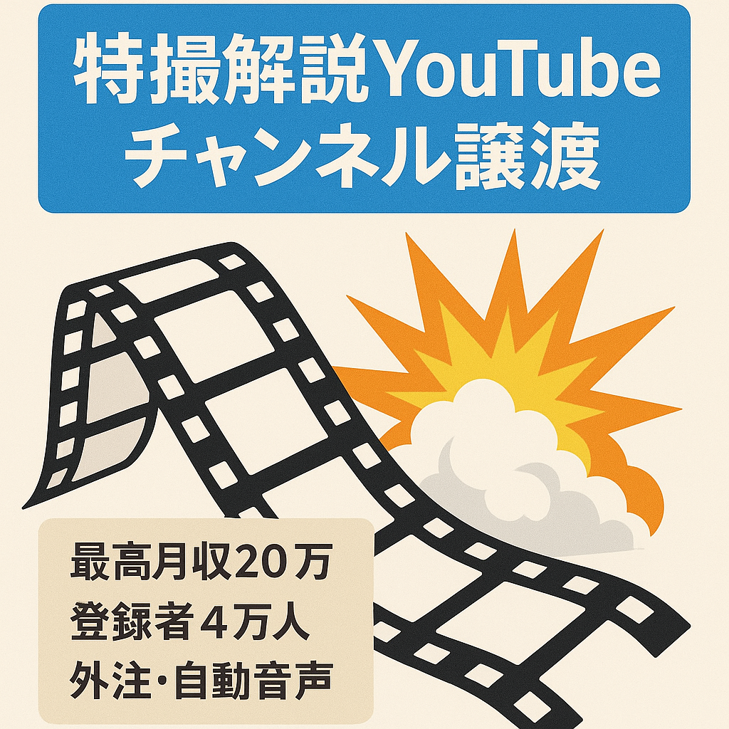即運用可能！最高月収20万超え！特撮系の解説チャンネル（４万人超え）（フル外注運用可能）