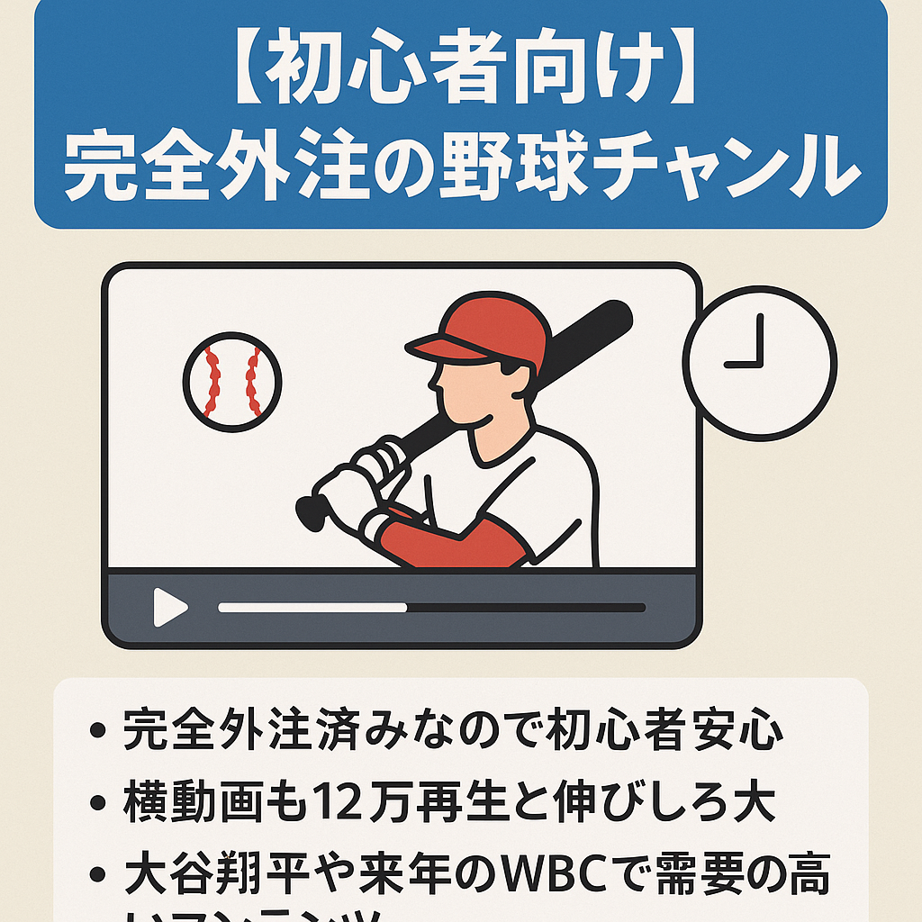【初心者向け】完全外注済みの野球チャンネルなので1日作業10分で完結、野球知識0でこの収益【5月から横動画Dも始動】
