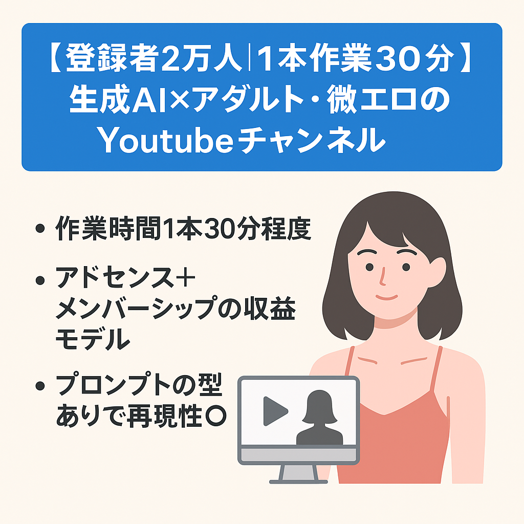 【登録者2万人|1本作業30分】生成AI×アダルト・微エロジャンルのYoutubeチャンネル！
