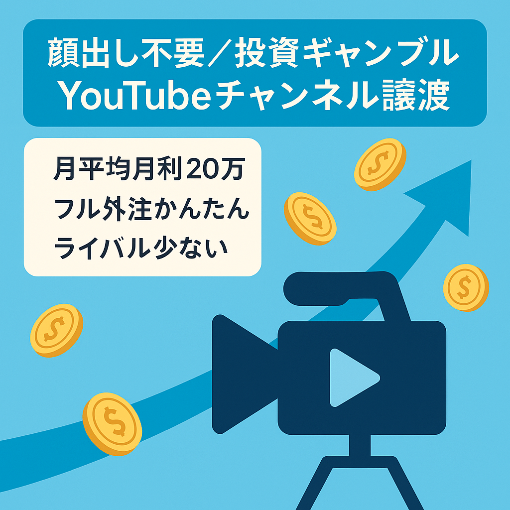 【月平均月利20万】顔出し声出しなしのyoutubeチャンネル譲渡【2ch投資・ギャンブル系】