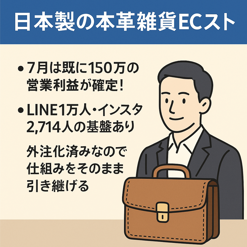 【直近月利150万越え！】日本製の本革雑貨ECストアの担い手を探しています。