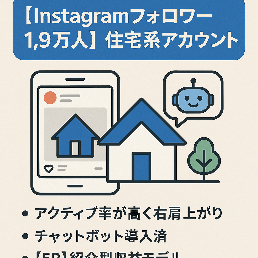 【Instagramフォロワー1.9万人】住宅系×リポスト運用／月収20万円実績＆DM自動化導線付きアカウント！