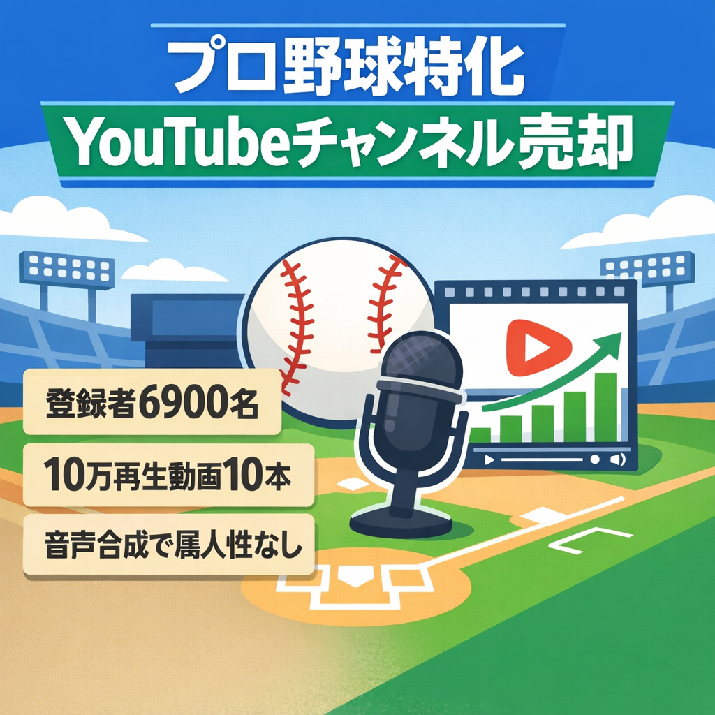【WBCも目前！】プロ野球特化型YouTubeチャンネル（登録者6,900名）11月収益7.5万円の実績。球場歴史等の人気動画を多数保有